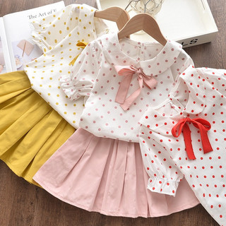 S003 - (8-30kg) Bộ chấm bi áo + chân váy cho bé gái vải voan + thô cao cấp