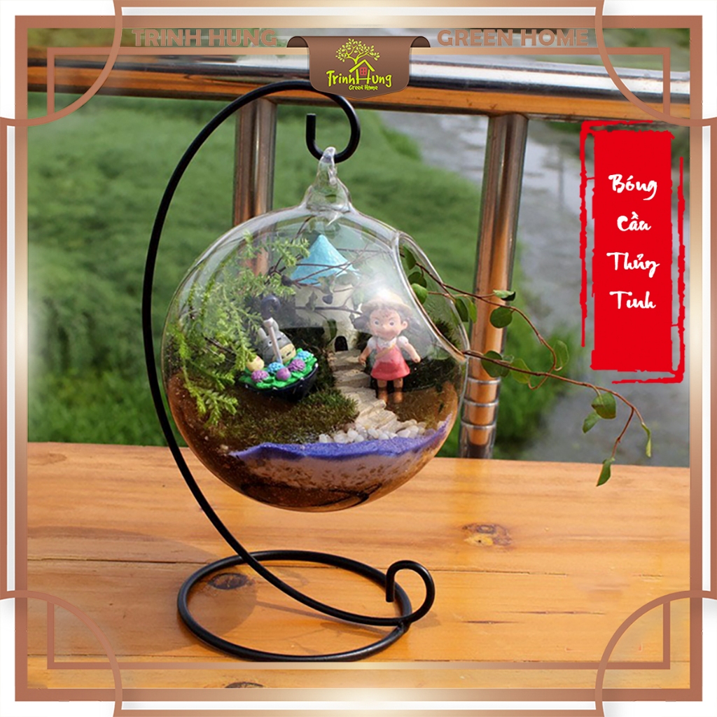 Bình cầu thủy tinh, bóng thủy tinh có móc treo - bình tiểu cảnh deco bàn làm việc, không gian sống