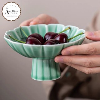  Đĩa Sứ Sâu Lòng Chân Cao - Khay Đựng Trái Cây Bánh Kẹo Màu Đỏ Đun Sakazuki Sake Nhật Bản 