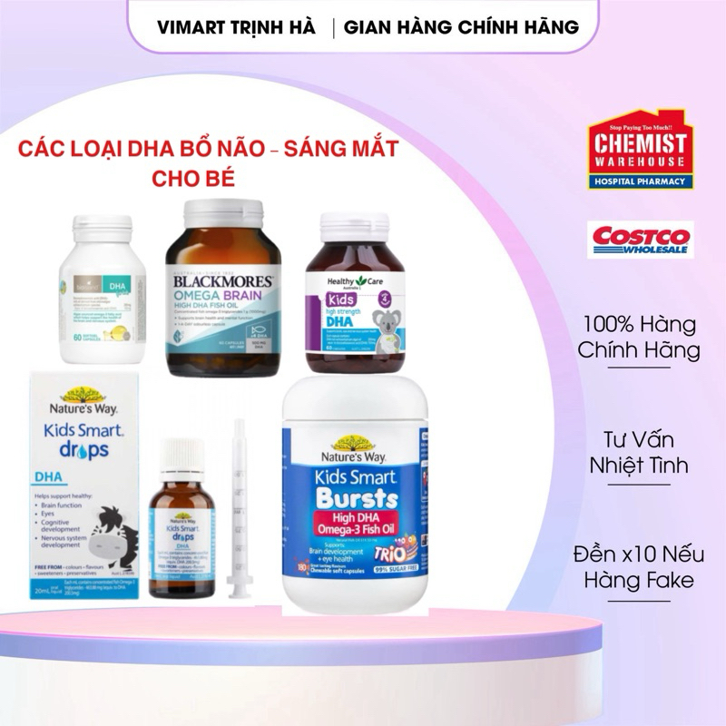 DHA cho bé DHA Nature's Way, DHA Healthy Care, DHA BioisIand, Blackmores giúp tăng IQ, phát triển nã