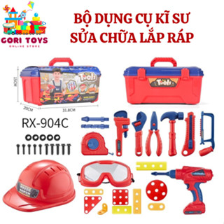 Đồ chơi lắp ráp sửa chữa trẻ em hộp dụng cụ kĩ sư cho bé trai tặng kèm mũ và kính bảo hộ