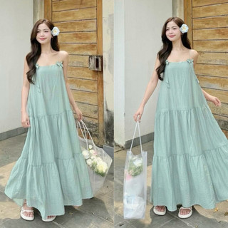 [SHOPPUMI] Đầm maxi xanh tầng 2s cột nơ SM Pumi 15887