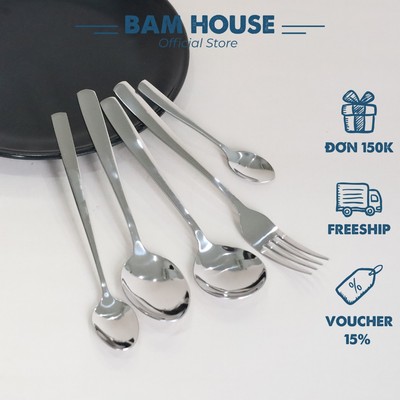Muỗng nĩa inox 410 Bam House cán dài vuông dày cao cấp MCV05