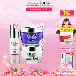 Combo 3: Kem Dưỡng Ẩm OLAY RETINOL24 50G, Kem Dưỡng Ẩm & Super Serum Sáng Da OLAY LUMINOUS AHA 50G + 30ML
