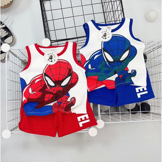 Quần áo bé trai, set bộ cotton áo ba lỗ siêu anh hùng SPIDER MAN cho bé 10-20kg