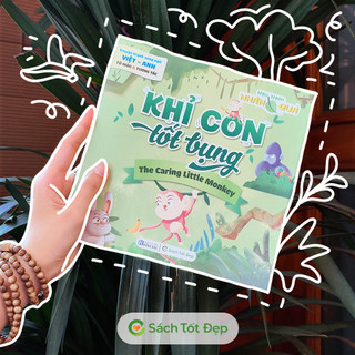 Sách ngụ ngôn nhân quả song ngữ việt anh - sách tô màu: khỉ con tốt bụng - học tiếng anh vui vẻ