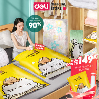 [𝐓𝐀̣̆𝐍𝐆 𝐓𝐔́𝐈+𝐁𝐎̛𝐌] Túi hút chân không đựng quần áo chăn màn Deli tránh ẩm nấm mốc siêu dai dày gấp đôi sử dụng nhiều lầ
