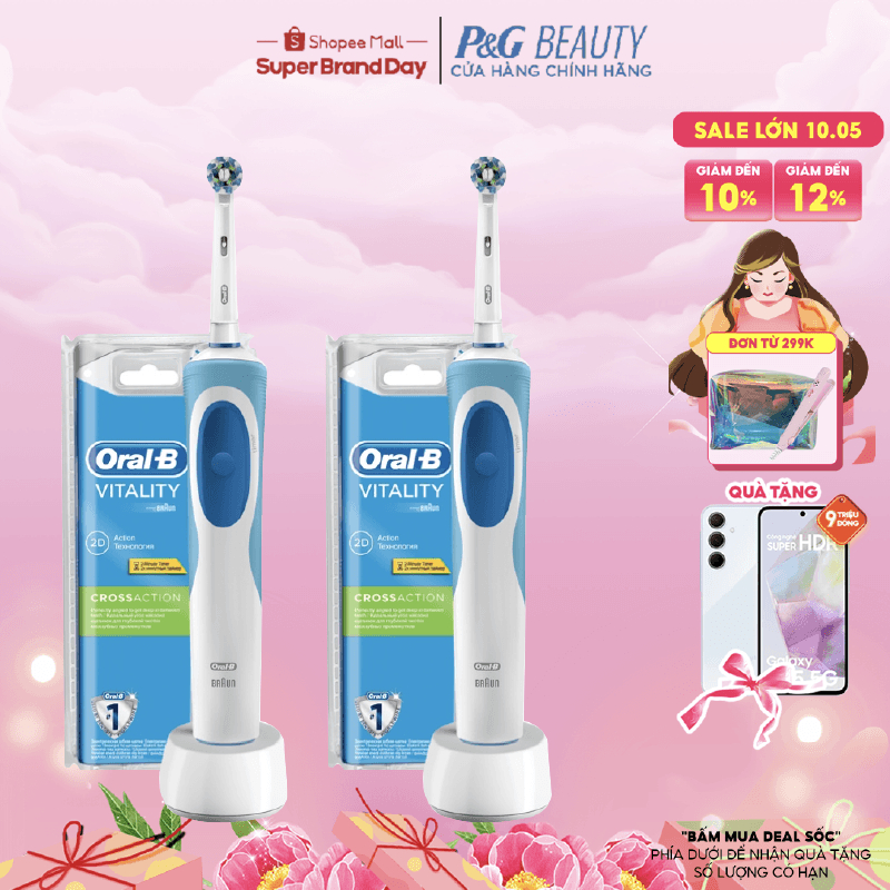 Combo 2 Bàn Chải Điện ORAL-B CrossAction Loại Bỏ Thêm Đến 100% Mảng Bám