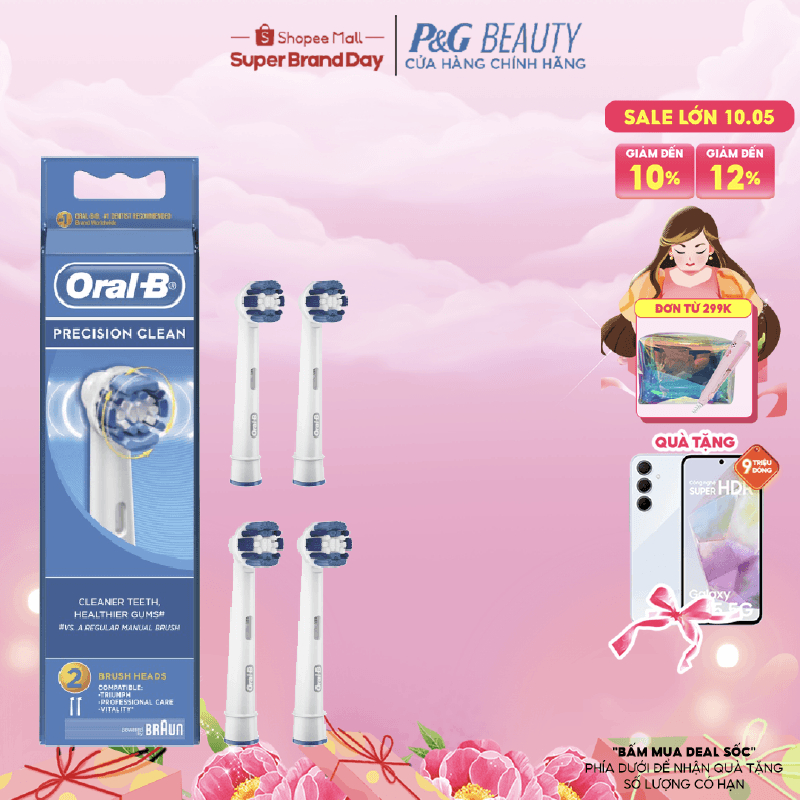 Combo Đầu Bàn Chải Điện ORAL-B Precision Clean (4 Cái) Loại Bỏ Thêm Đến 100% Mảng Bám