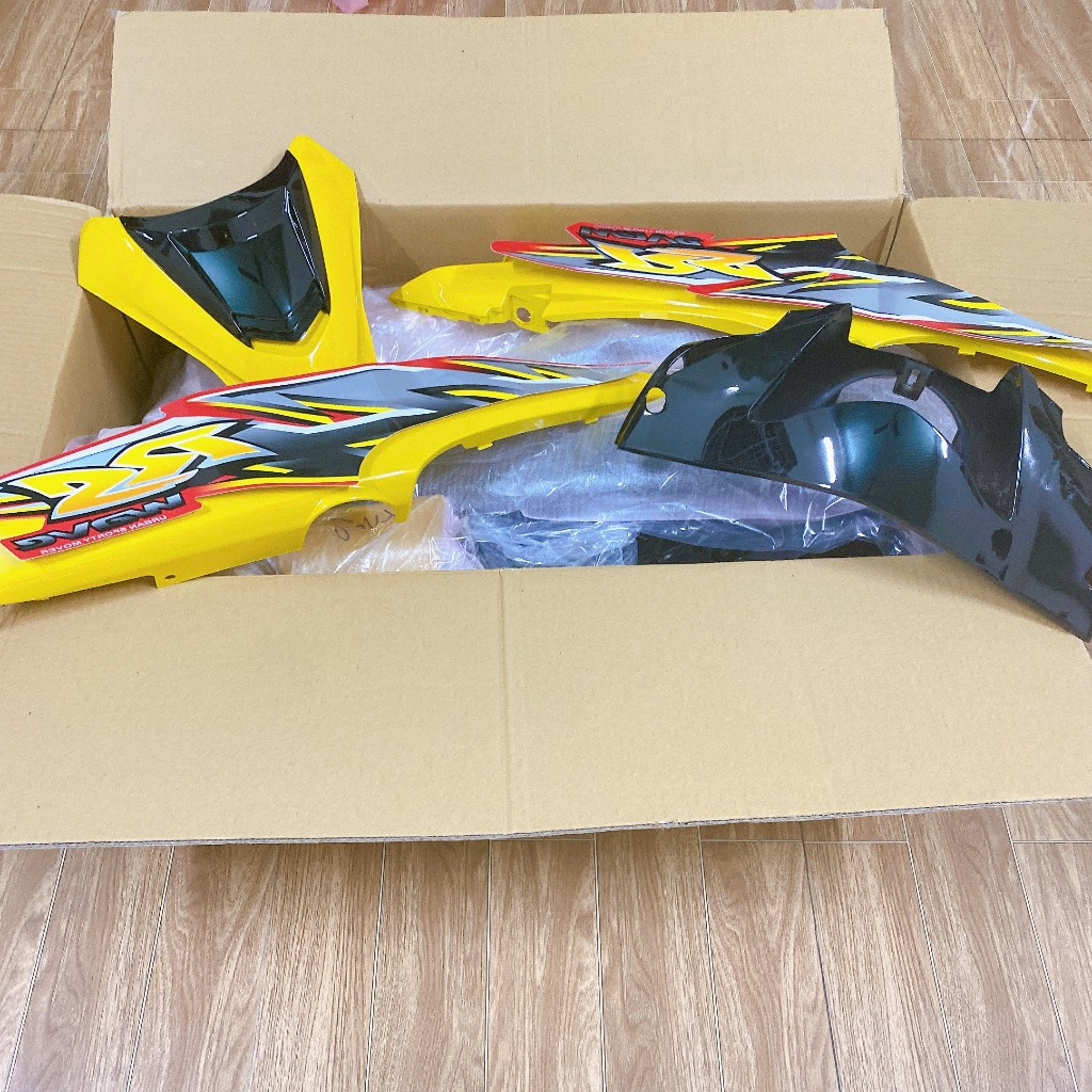 ( TẶNG TEM ) Bộ dàn áo xe Wave RS màu Vàng Đen đời 2008 ( mặt nạ 2 tầng ) nhựa nguyên sinh ABS