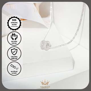 Dây chuyền nữ bạc 925 Yong Silver mẫu mặt tròn đính đá Baguette Zirconia 2 viền tấm kết hợp dây chuyền xù