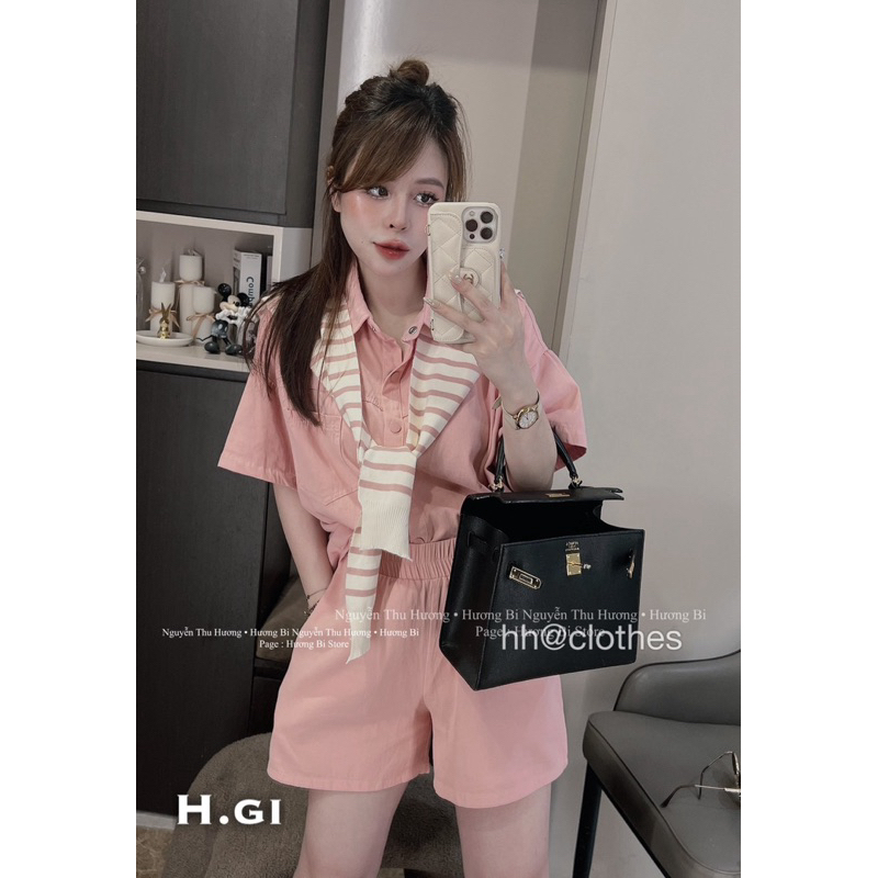  Set Bộ Sơ Mi Thô Khuy Bấm Kèm Khăn Kẻ HH 