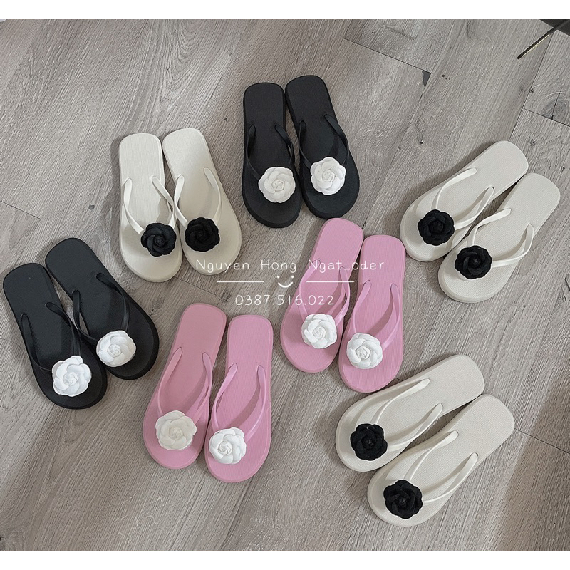Dép xỏ ngón gắn hoa dạ ( hàng sẵn )