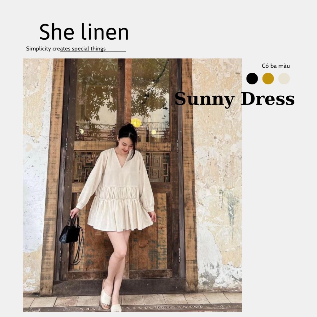 SUNNY DRESS- Đầm Suông Babydoll Linen, Đầm Suông By She Linen