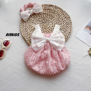 [3-12kg] Body 2 dây ren nhún hồng RIOKIDS, quần áo thời trang cho bé gái sơ sinh đầy tháng BD179