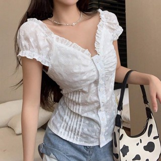 [LOẠI 1 QC] Áo Croptop Kiểu Nữ Cài Cúc Kiểu Cánh Tiên Dịu Dàng Siêu Xinh A09