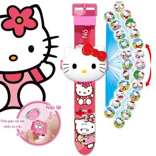 Đồng hồ chiếu hình 3D mèo hello kitty cho bé về chủ đề hoạt hình