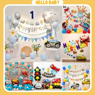 Set bóng trang trí sinh nhật chủ đề các loại xe (Kèm Bơm + Băng Keo) - Hello Baby