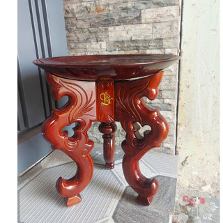 Chò gỗ 3 chân + đĩa trái cây thờ cúng chạm khắc hoa văn cao 30-35-40cm