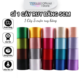  Sỉ 1 Cây 5 Cuộn Ruy Băng Lụa Làm Hoa Bản 5cm Dài 22m TENAM Làm Nơ Trang Trí Quà Tặng Màu Sắc Đa Dạng 