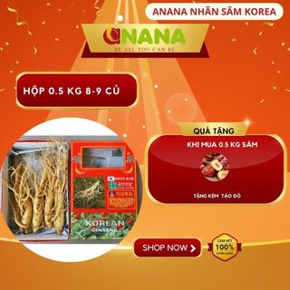 Nhân sâm tươi chuẩn Hàn Quốc 6 năm tuổi hộp 0,5kg loại 8-9 củ/1kg một loại thảo dược quý dành tặng sức khỏe ANaNa