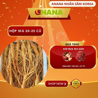 Nhân sâm tươi chuẩn Hàn Quốc 6 năm tuổi hộp1 kg loại 25-30 củ/1kg một loại thảo dược quý dành tặng sức khỏe ANaNa