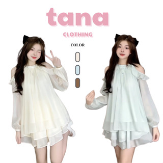 Set áo tơ bèo hở vai kèm chân váy xoè 2 tầng dáng babydoll, chân váy xoè tiểu thư TANA FASHION