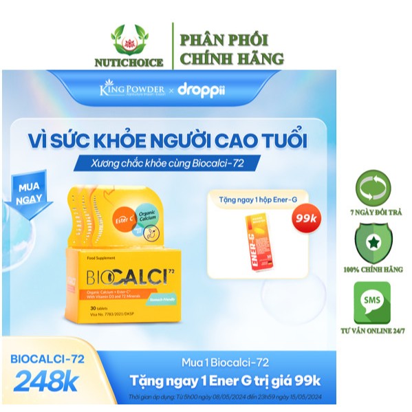 [30v] Viên uống tăng chiều cao bổ sung Canxi, Vitamin D3, Vitamin C Biocalci tăng cường đề kháng, xương răng chắc khoẻ