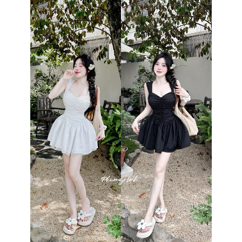 Đầm Hai Dây Nhún Eo Dáng Xoè Xinh