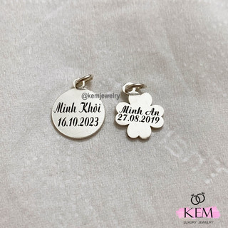 Charm, thẻ tròn khắc tên, khắc hình con giáp bằng bạc cho bé KEM JEWELRY - khắc theo yêu cầu