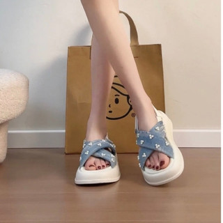 Dép saldan chéo đính hạt nữ êm chân