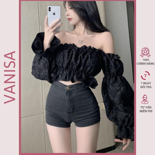 Áo croptop tay dài trễ vai bẹt kiểu ôm tay bồng vải xốp siêu xinh VANISA CT045