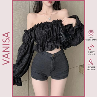 Áo croptop trễ vai bẹt tay dài kiểu ôm tay bồng vải xốp siêu xinh VANISA CT045