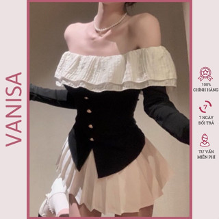  Áo trễ vai bẹt tay dài kiểu bèo ôm tay bồng công chúa VANISA CT061 