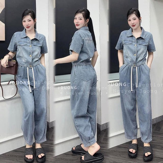 Set bộ jean áo dáng ngắn túi nắp quần jean baggy