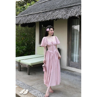 VÁY THÔ TAY BỒNG 2 LỚP DÚT DÂY CHẠY CHUN TÔN DÁNG