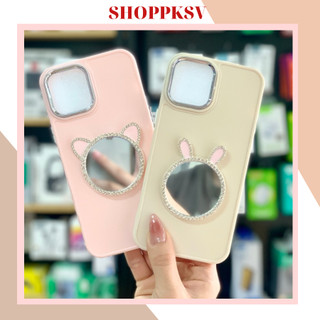 Ốp điện thoại tpu mềm tích hợp gương trang điểm hình tai mèo cho iphone