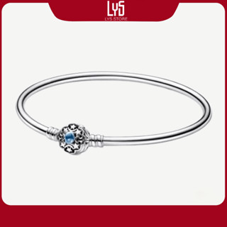 Vòng Tay Bạc S925 Vòng Kiềng Khắc Ngôi Sao Đính Đá Xanh Fullbox hộp PAN đầy đủ phụ kiện PAN - 5042