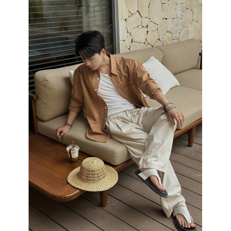 SƠ MI ONDE MÀU CARAMEL BASIC FORM HÀN QUỐC