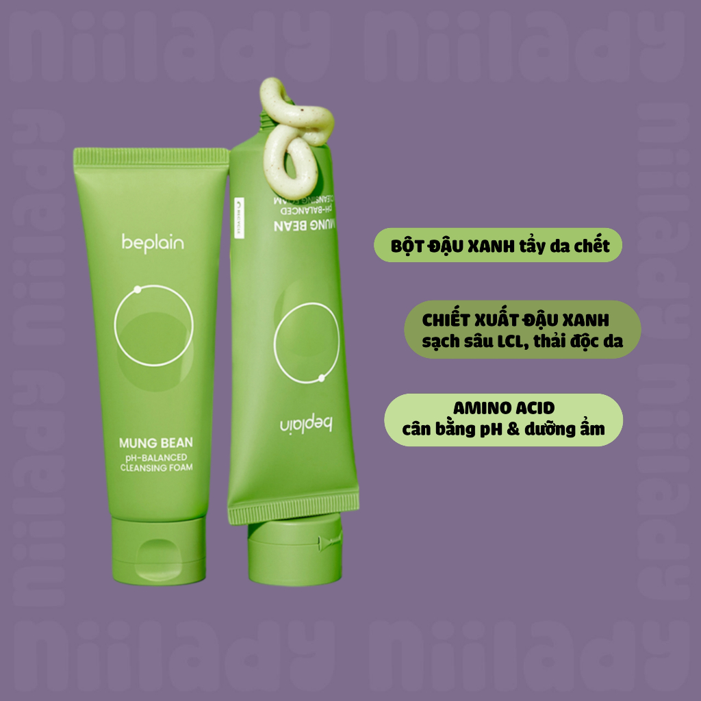 Sữa rửa mặt Beplain Mung Bean pH-Balanced Cleansing Foam 80ml