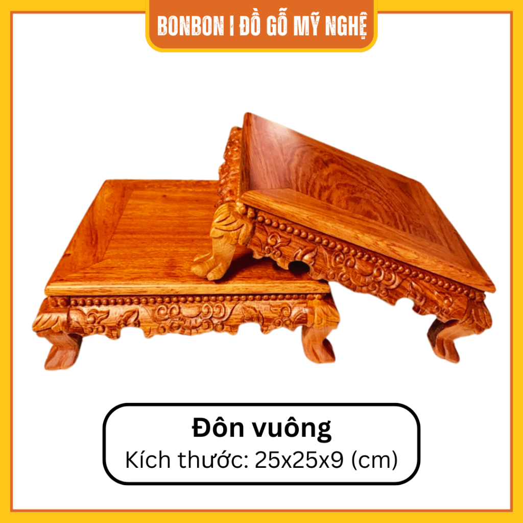 Đôn gỗ vuông, kỷ vuông chiện, đế gỗ để bát hương chậu bonsai mini, tượng gốm, ấm trà, chất liệu gỗ H