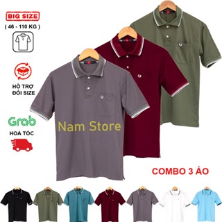 Áo Thun Polo Nam Trung Niên COMBO 3 Áo Có Túi Form Suông Thoải Mái Vải Cotton Mịn Mát Big Size Áo Trơn