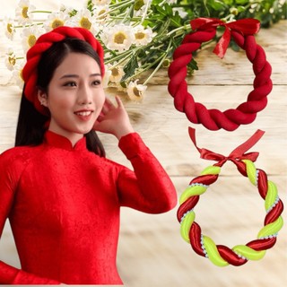 Mấn đội đầu - vấn xoắn đôi trơn đủ màu, kết hợp áo dài cách tân vải lụa nhật