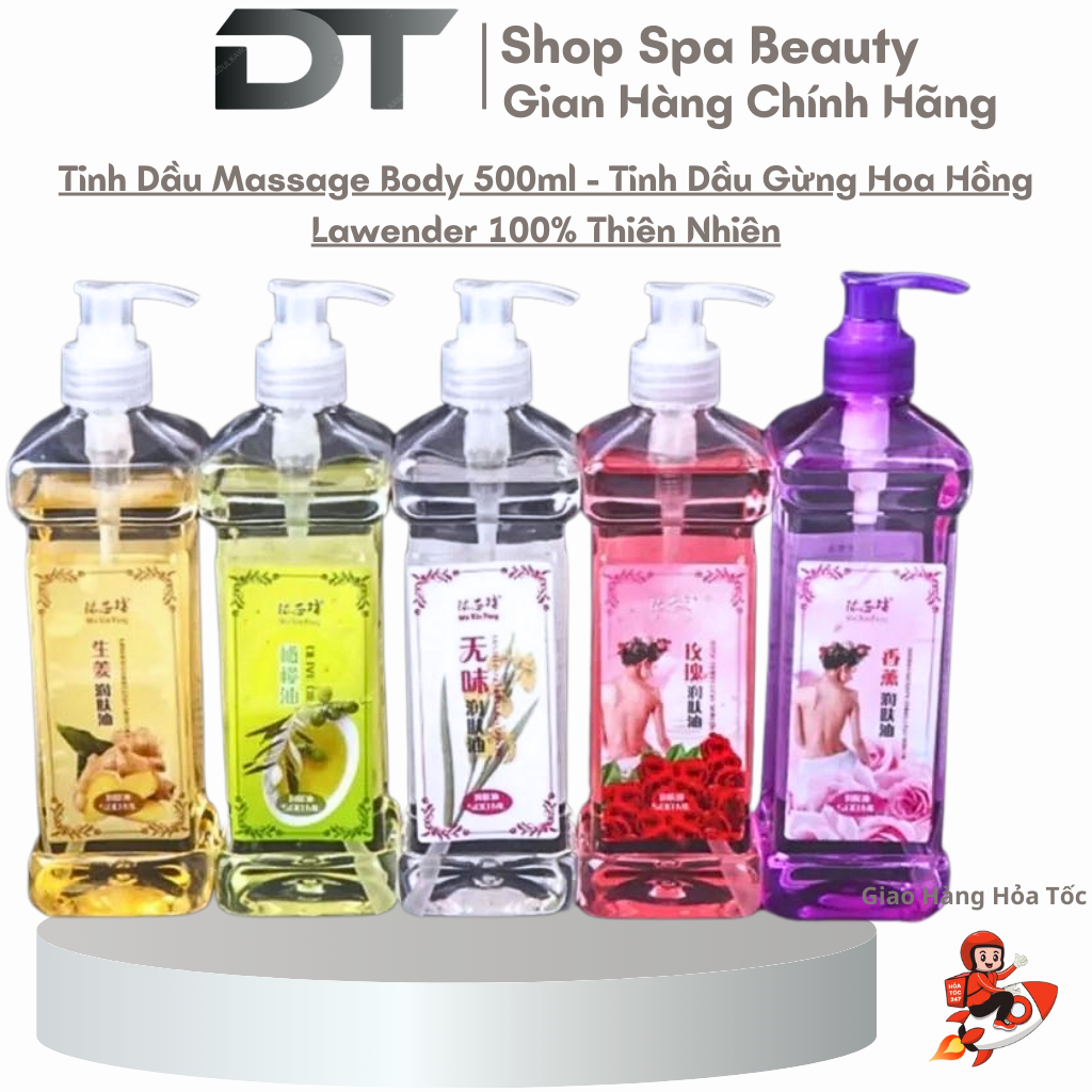 Tinh Dầu Massage Body 500ml - Tinh Dầu Gừng Hoa Hông Lawender 100% Thiên Nhiên.
