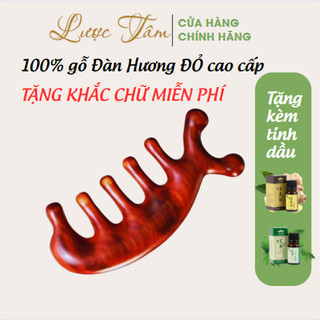 Lược gỗ Đàn Hương Đỏ cao cấp Lược Tâm massage đa năng dụng cụ chải tóc gỗ thật-lược Cá Heo