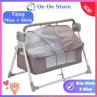Nôi điện cho bé, Nôi cho trẻ sơ sinh tặng kèm màn và nệm, có điều khiển từ xa kèm nhạc bluetooth - Oe Oe Store