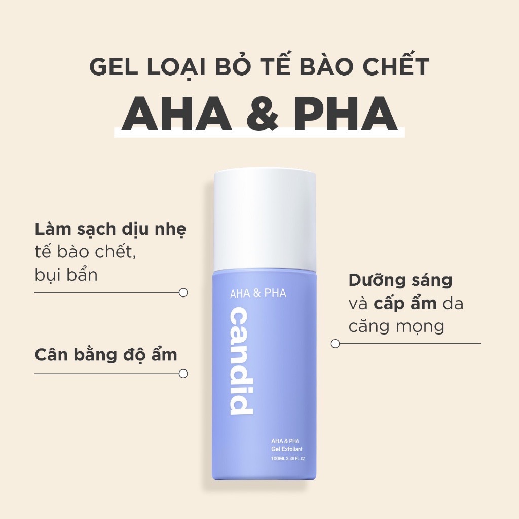 Tinh Chất AHA & PHA Candid Tẩy Tế Bào Chết & Làm Mịn Da Gel Exfoliant 100ml