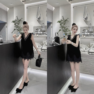 Váy nhung suông đáp ren hàng chuẩn MPB