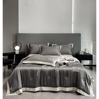 Bộ chăn ga gối lụa mùa hè 4 món chăn hè trần bông cao cấp, chất lụa cotton mềm mướt thoáng mát