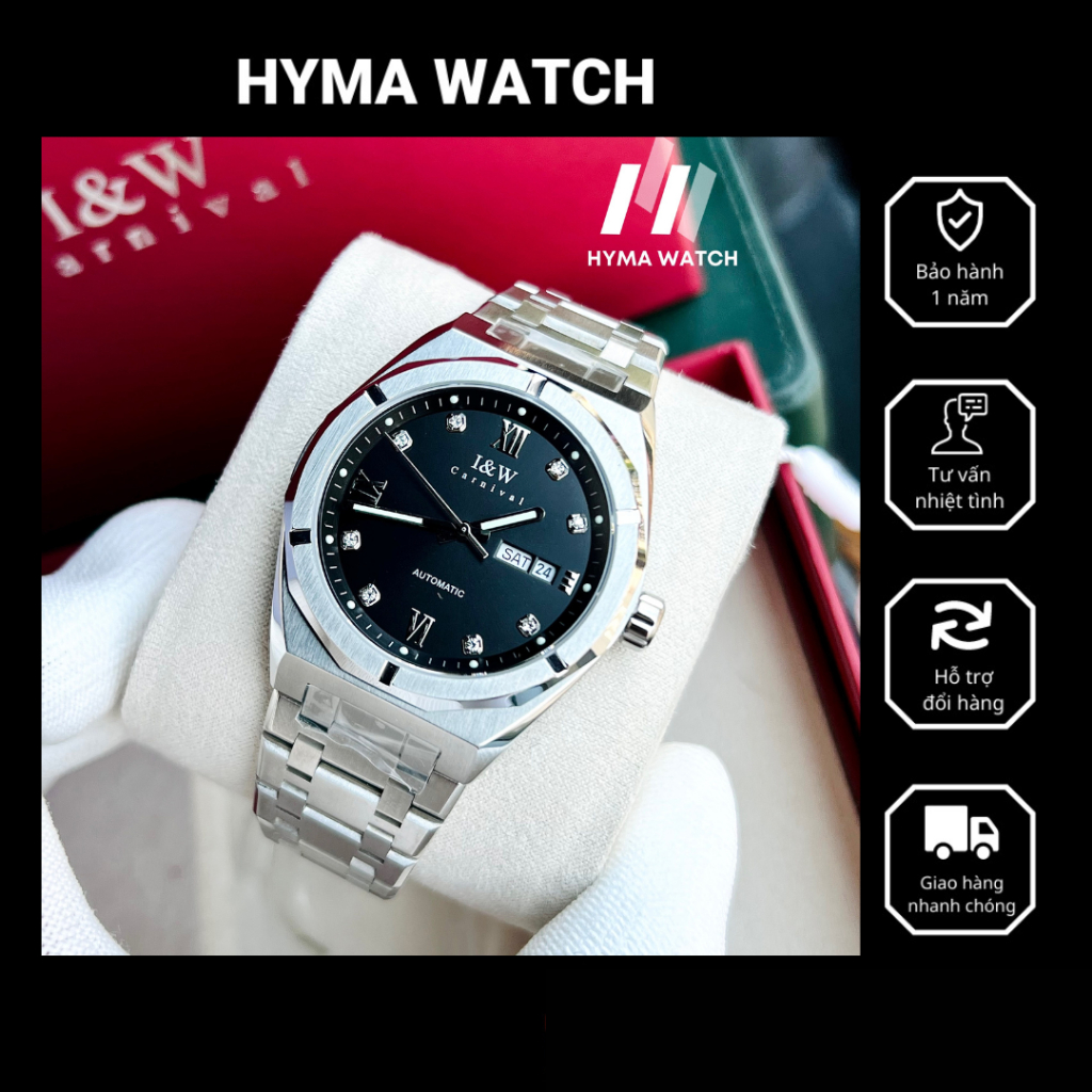 Đồng hồ cơ Nam I&W Carnival 751G Dây thép mặt tròn Bảo hành 5 năm Hyma Watch